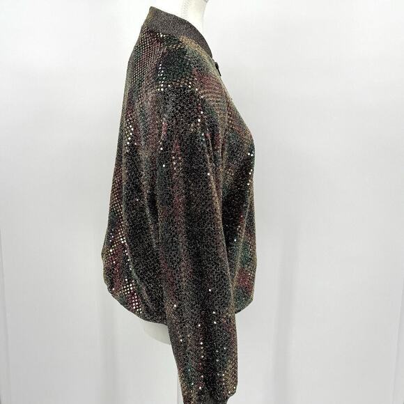 Brenda Goode Womens SMALL Colorful Sequin Zip Jacket Bomber DISCO Shoulder Pads - Picture 4 of 10